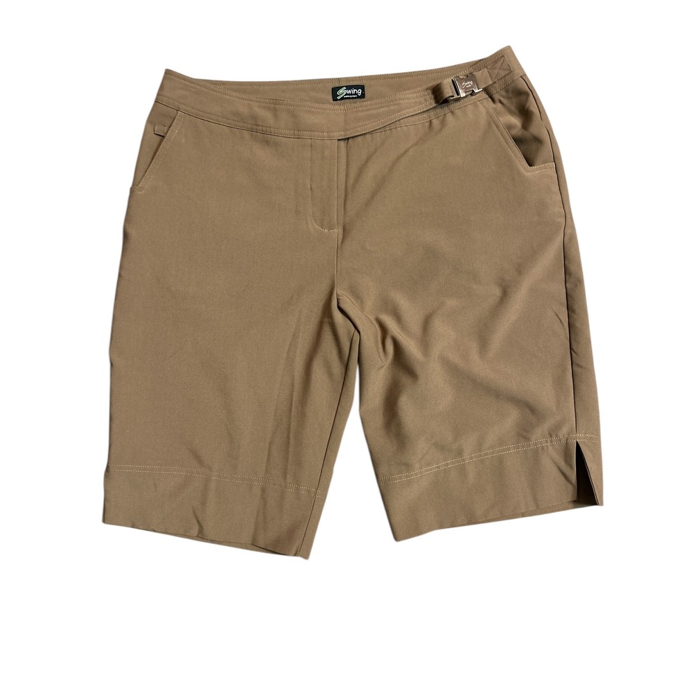 Swing Bette & Court Womens Golf Shorts Tan Brown Side‎ Buckle Size 12 Swing Tech